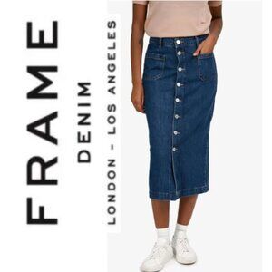 FRAME Le Bardot Button Front Denim Skirt Midi  Size 32 Blue, Button Down